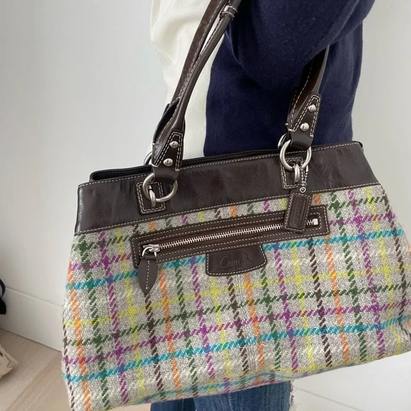 Vintage Coach handbag wool plaid DESIGNER